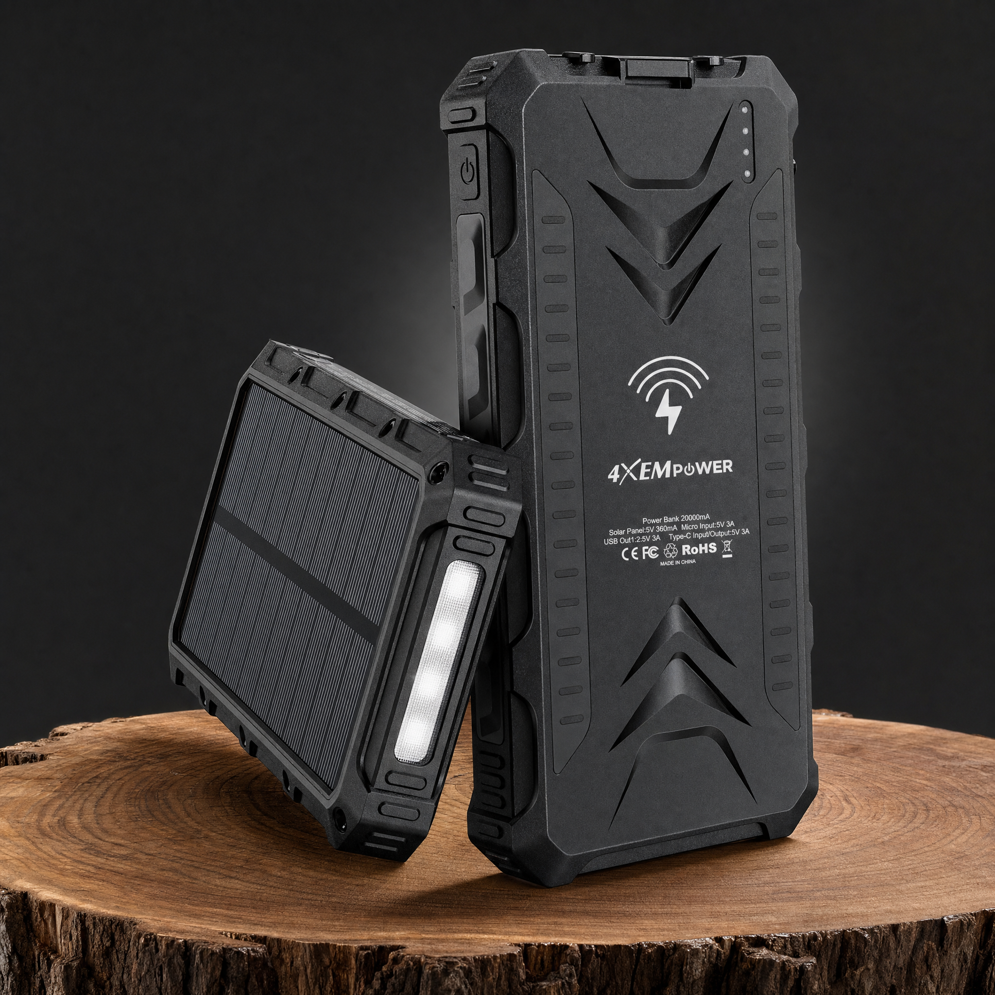 4XEM Portable Solar Charger - 20000mAh power bank Waterproof, Dustproof, Shockproof